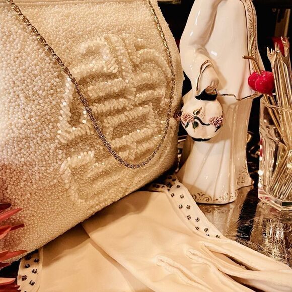 ♥️ Vintage Creations by Harilela's Ivory 
Beaded Purse- Made in Hong Kong 1960s - Picture 5 of 17